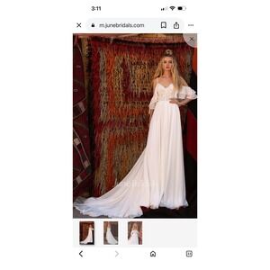 Merry's A-Line Wedding Dress Size 16 Ivory Lace Chiffon Off Shoulder NEW